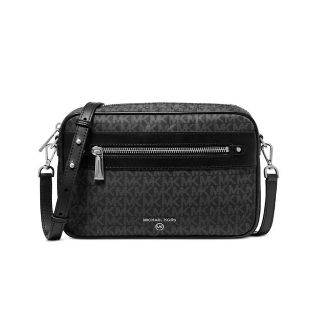 MICHAEL KORS Jet Set Charm logo coated canvas crossbody bag - BLACK/ GRAY